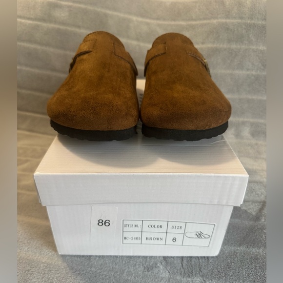 Milocaca Brown Adjustable Buckle Faux Suede Clogs Size 6 - Picture 3 of 9